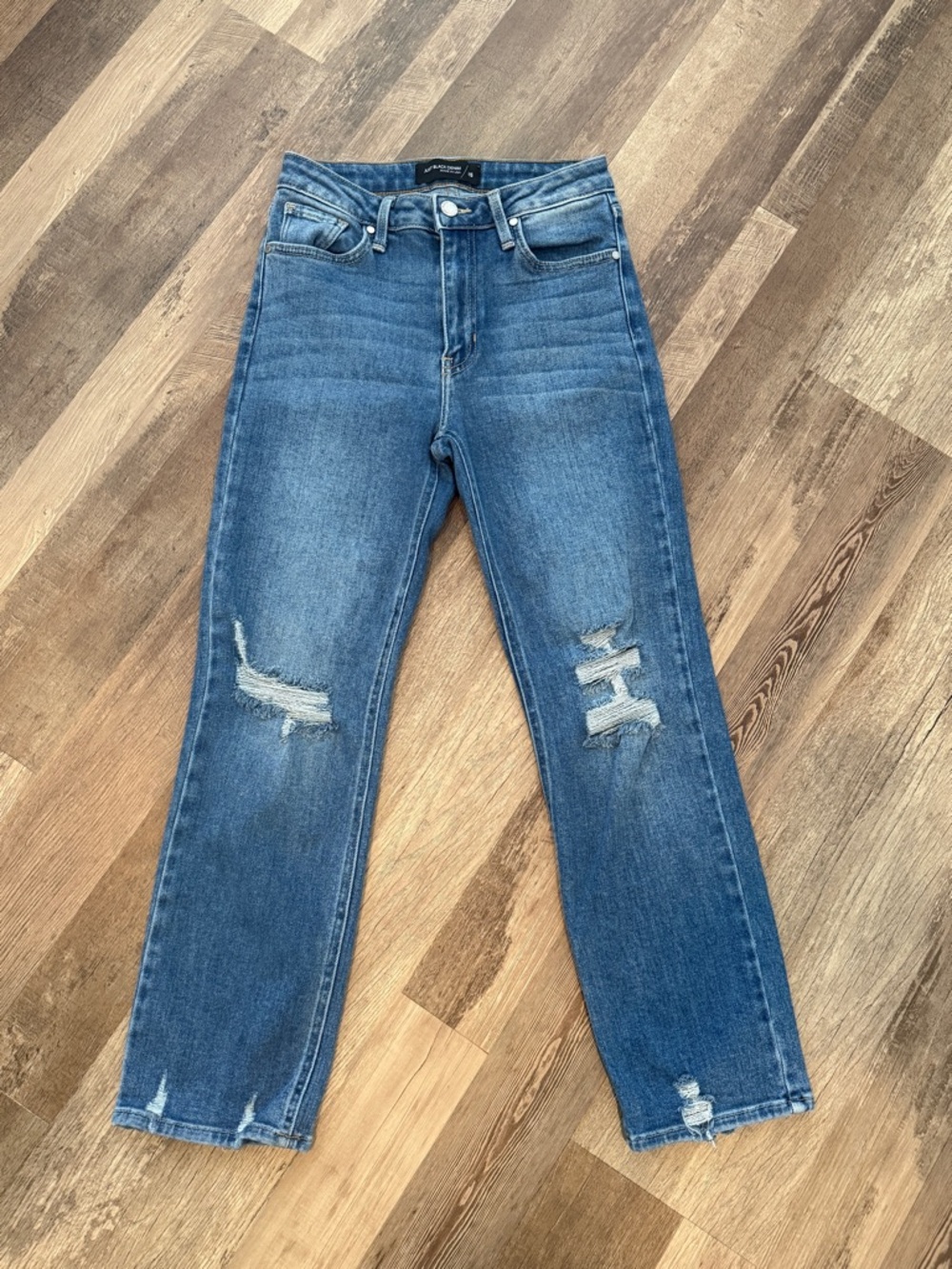 Just Black Distressed Mid-Blue Straight Leg Jeans
